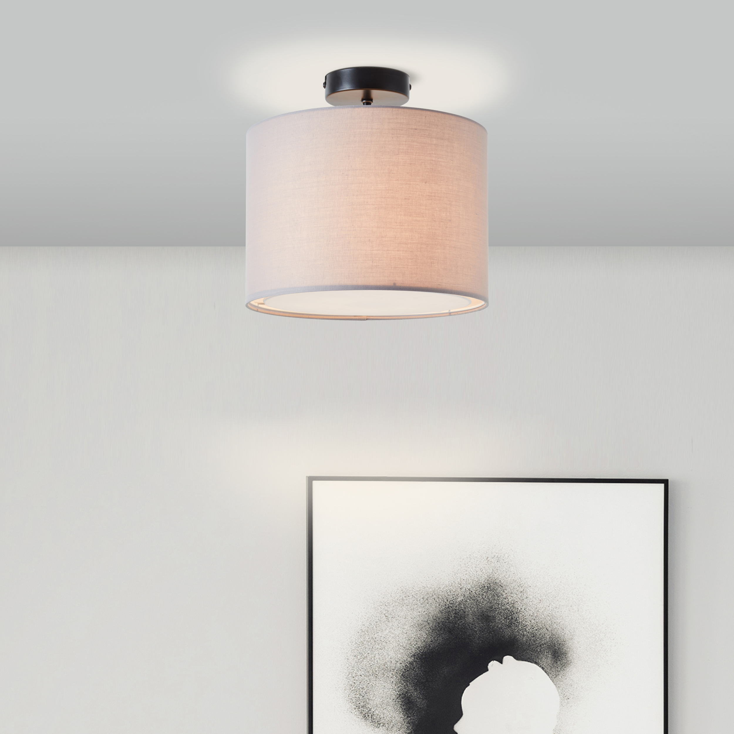 Deckenlampe in dekorativem Design mit GmbH Lightbox Licht Stoffschirm Leuchten grau · 